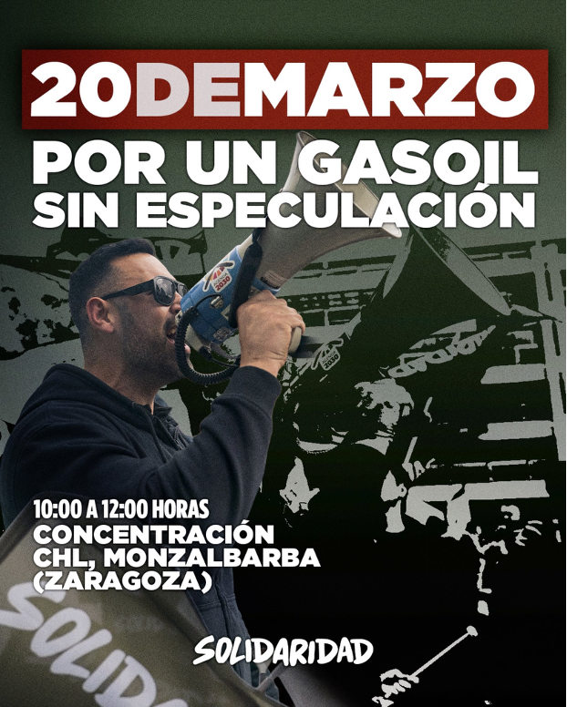 Solidaridad se suma a la movilización contra el encarecimiento del gasóleo agrícola en Zaragoza